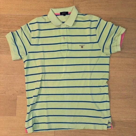 GANT Vintage Men’s Polo Green with Pink Details Size M - Picture 2 of 7